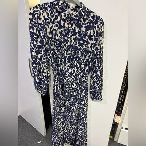 Elegant Blue and White Patterned floral zara Dress with pockets